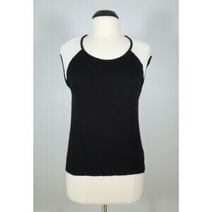 CHLOE K Top M MEDIUM Juniors Black White Open Stitch Inset Sholuders & Back